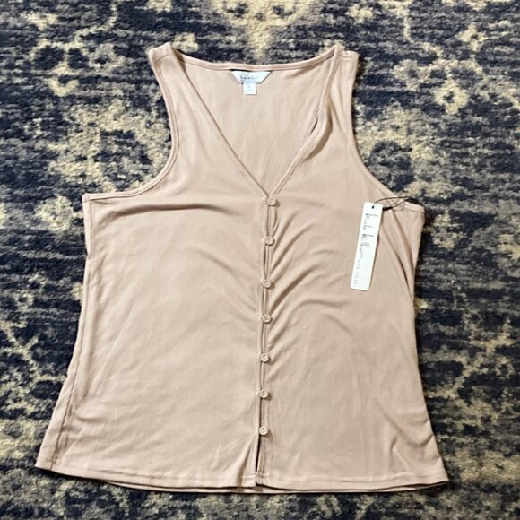 Nicole Miller Tank Top Button Front - Color is Iced Mocha (Tan Nude) Large - NWT - Picture 12 of 12